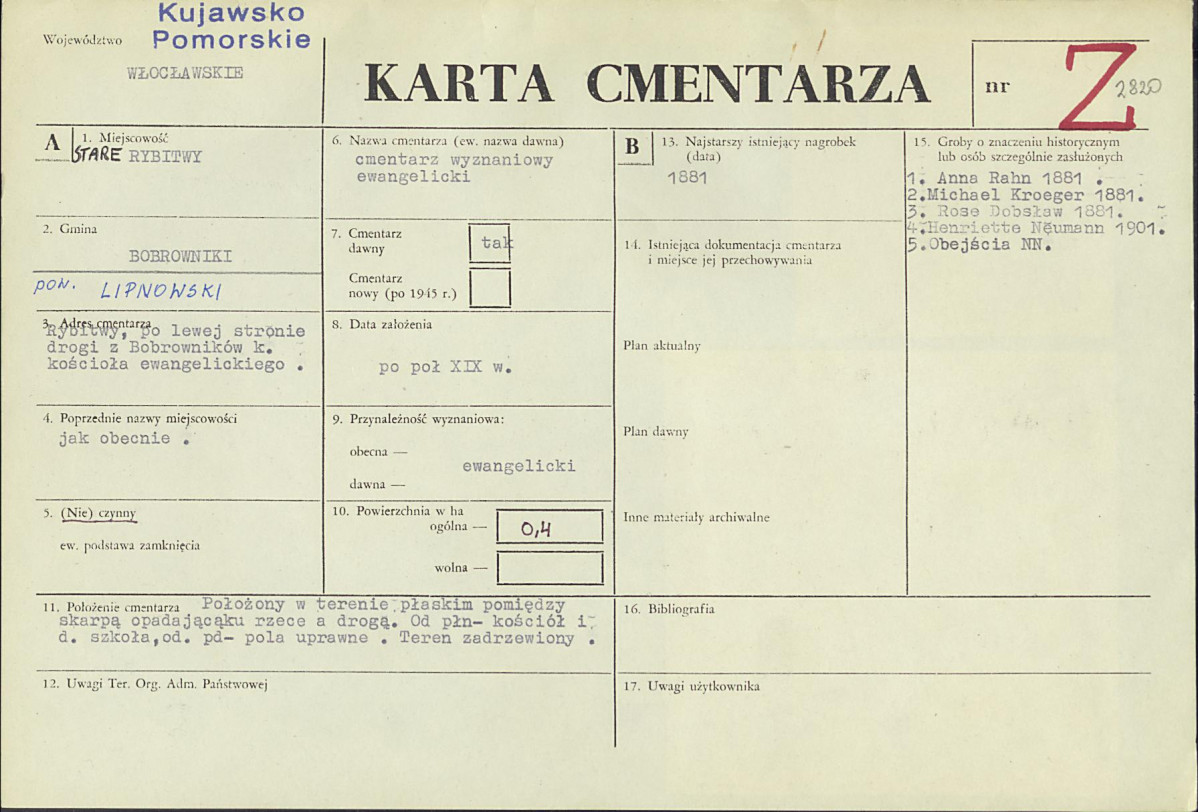 KC - Karta cmentarza, skan nr 1