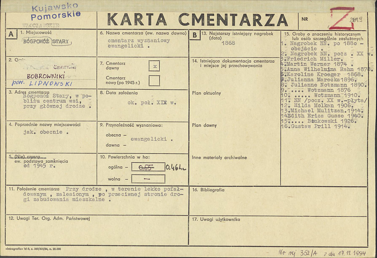 KC - Karta cmentarza, skan nr 1