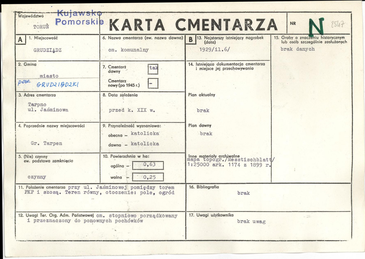KC - Karta cmentarza, skan nr 1