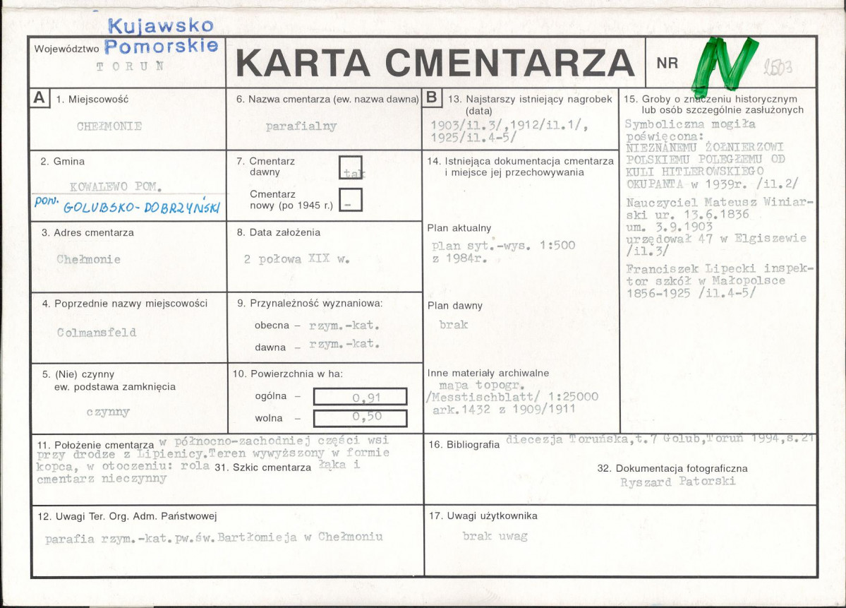 KC - Karta cmentarza, skan nr 1