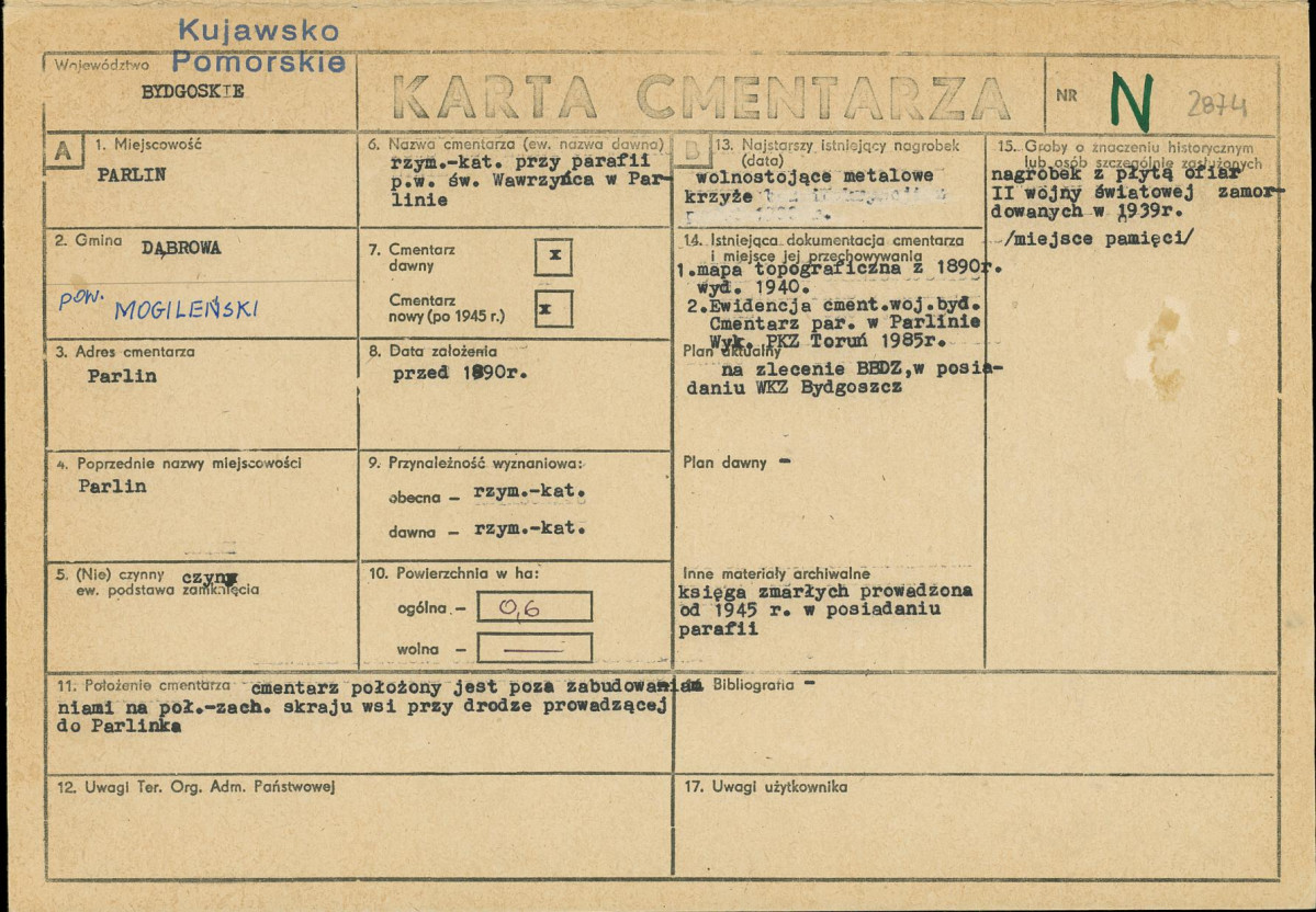 KC - Karta cmentarza, skan nr 1