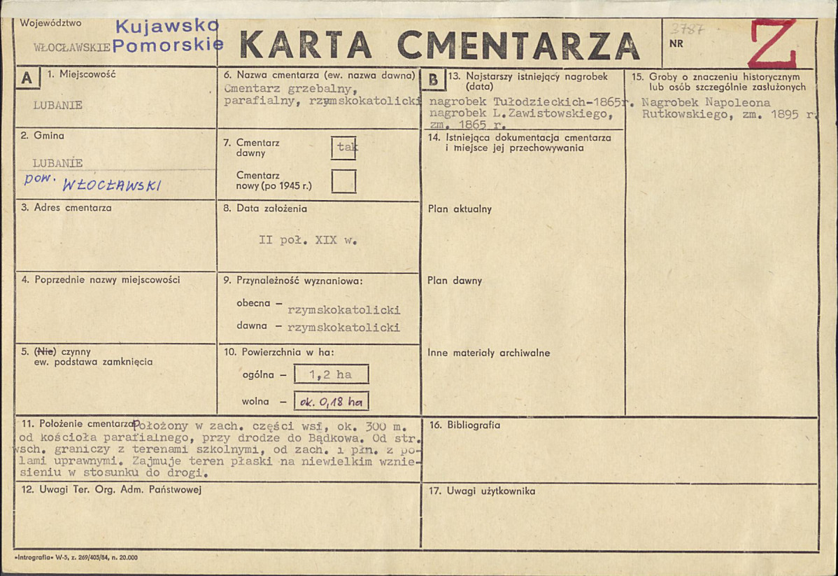KC - Karta cmentarza, skan nr 1