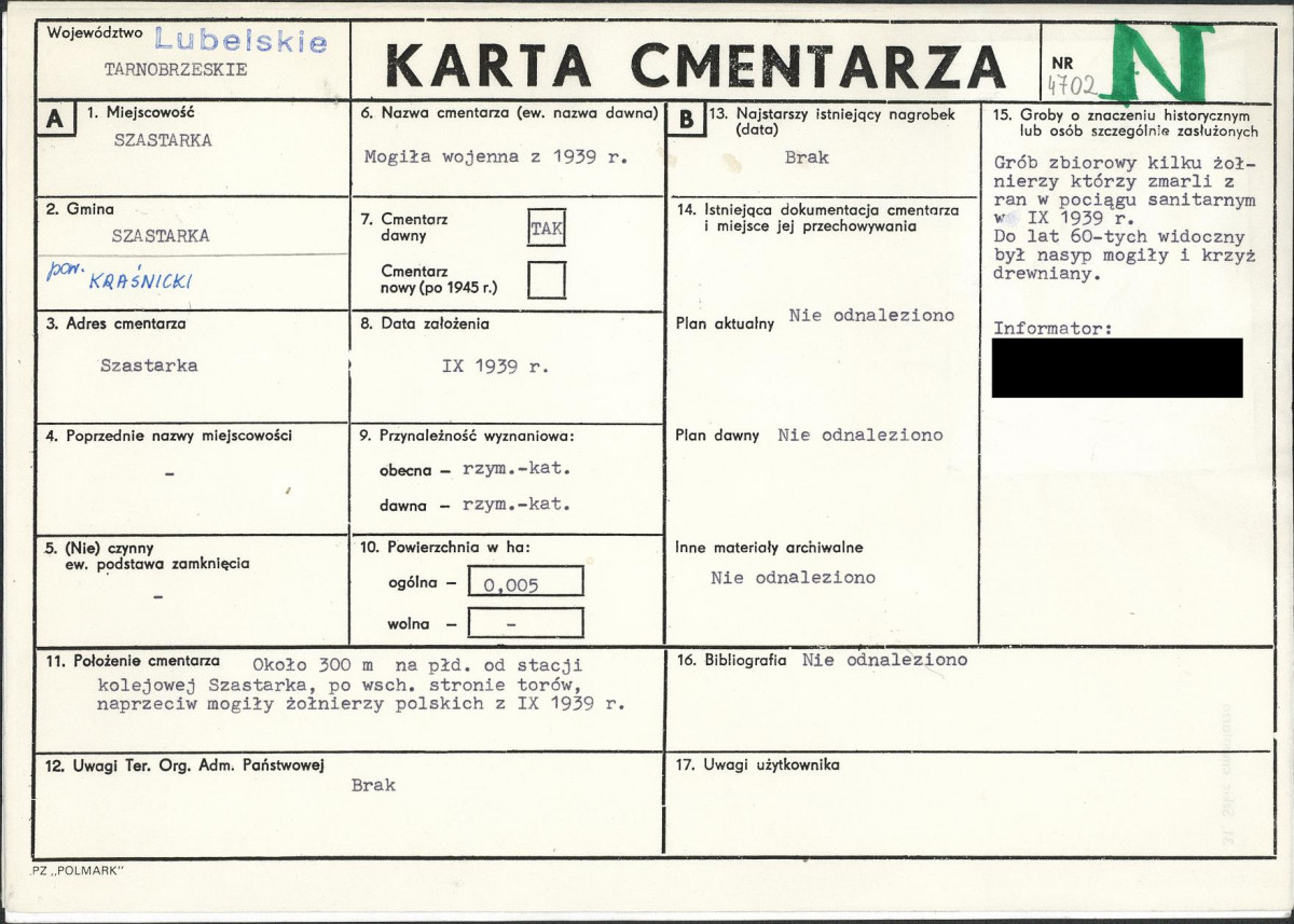 KC - Karta cmentarza, skan nr 1