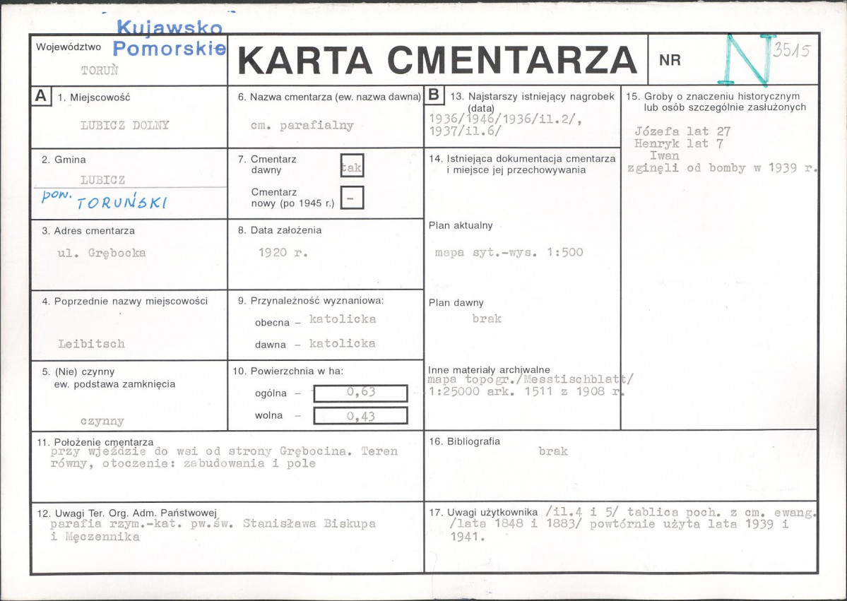 KC - Karta cmentarza, skan nr 1