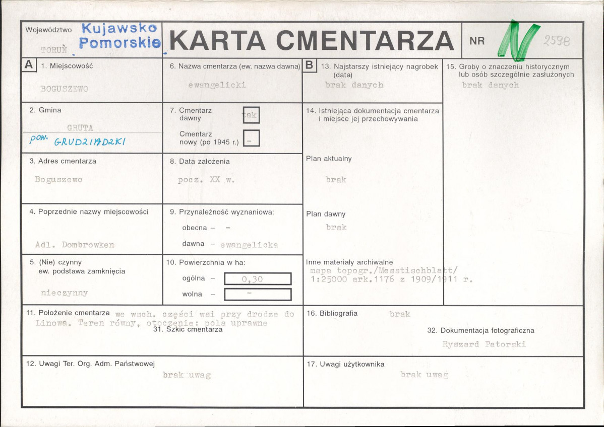 KC - Karta cmentarza, skan nr 1