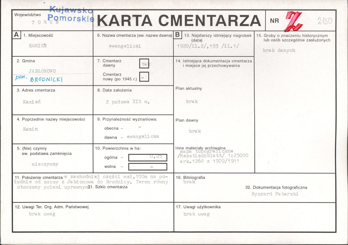 KC - Karta cmentarza, skan nr 1