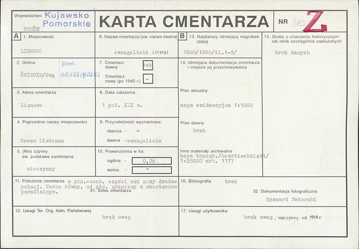KC - Karta cmentarza, skan nr 1