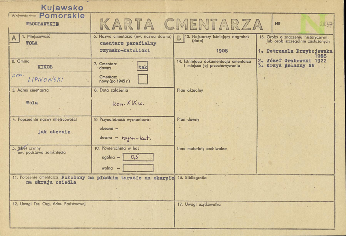 KC - Karta cmentarza, skan nr 1