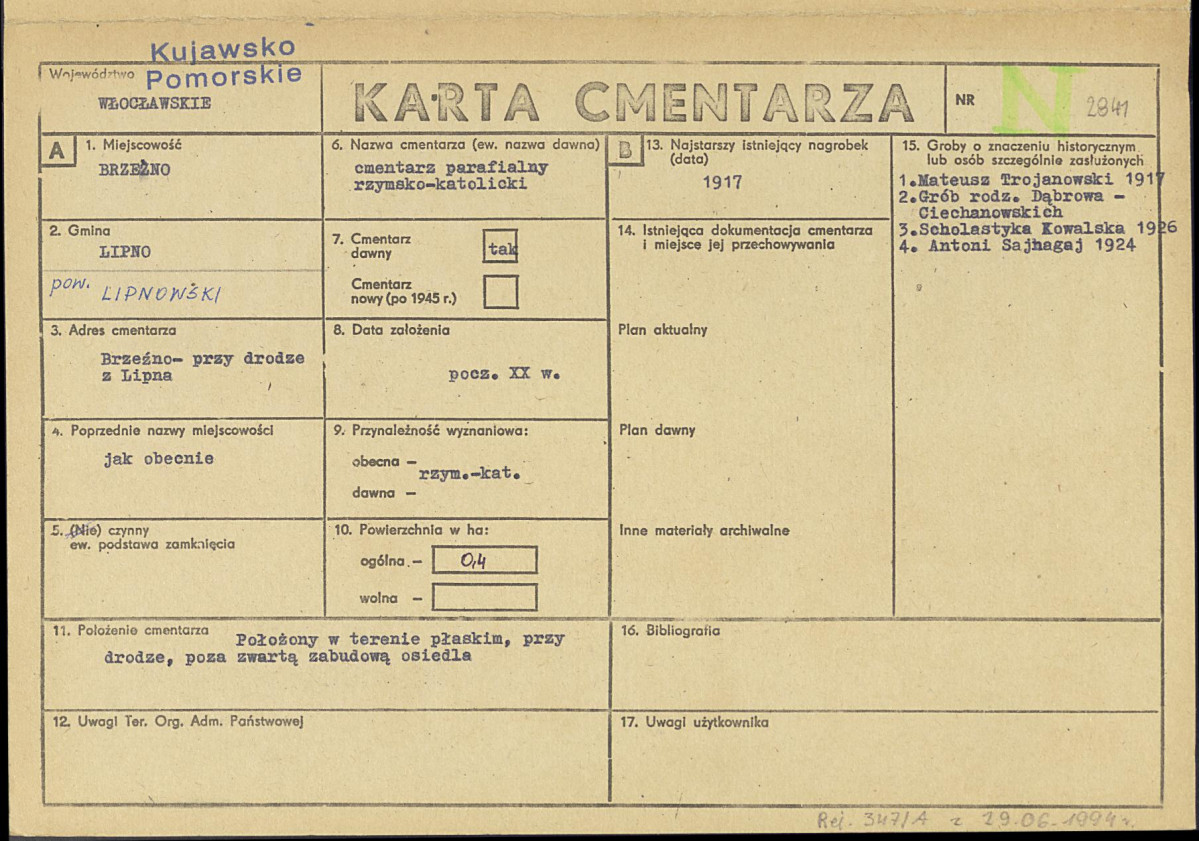 KC - Karta cmentarza, skan nr 1