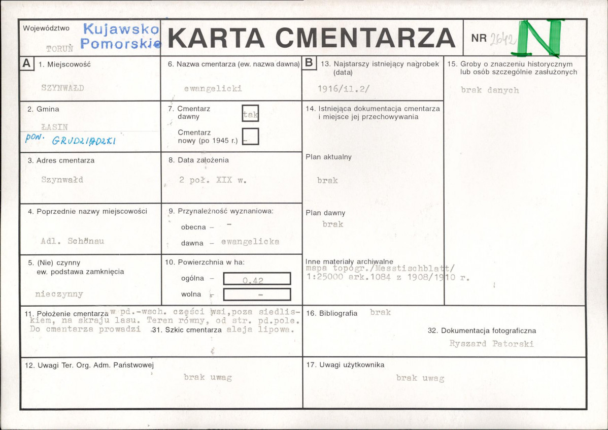 KC - Karta cmentarza, skan nr 1