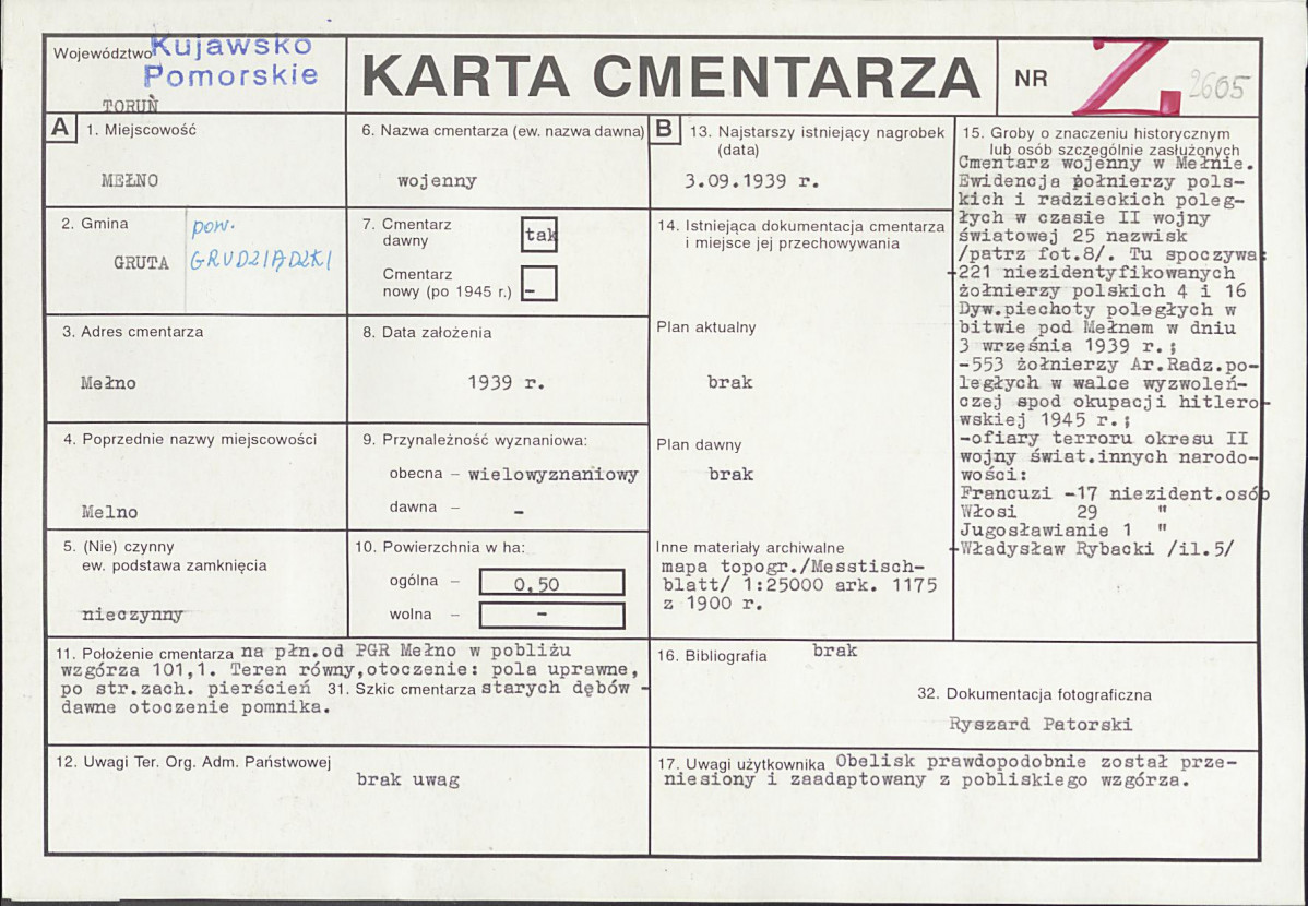 KC - Karta cmentarza, skan nr 1