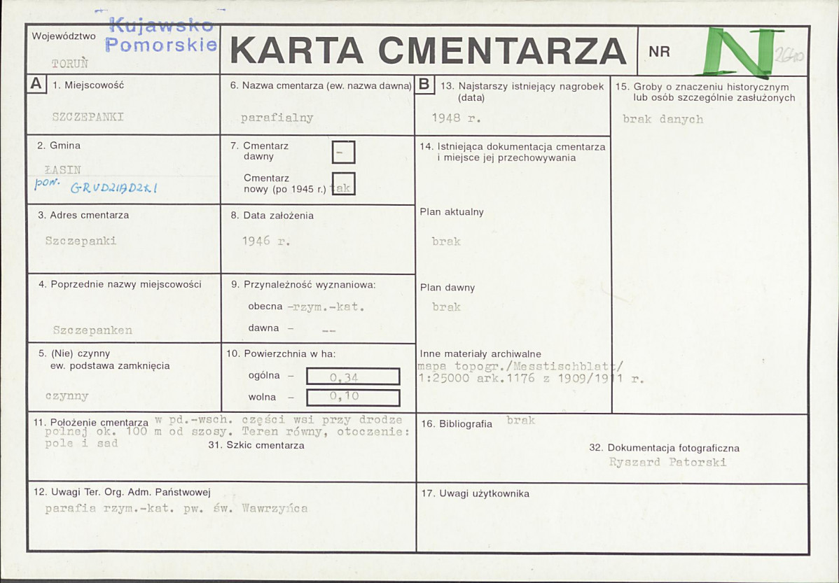 KC - Karta cmentarza, skan nr 1