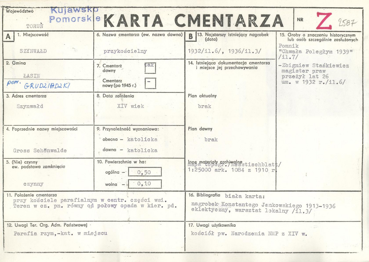 KC - Karta cmentarza, skan nr 1