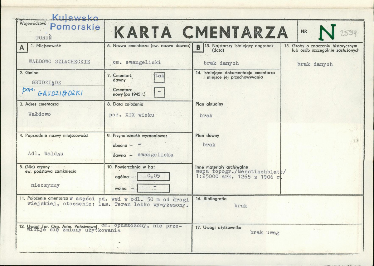 KC - Karta cmentarza, skan nr 1