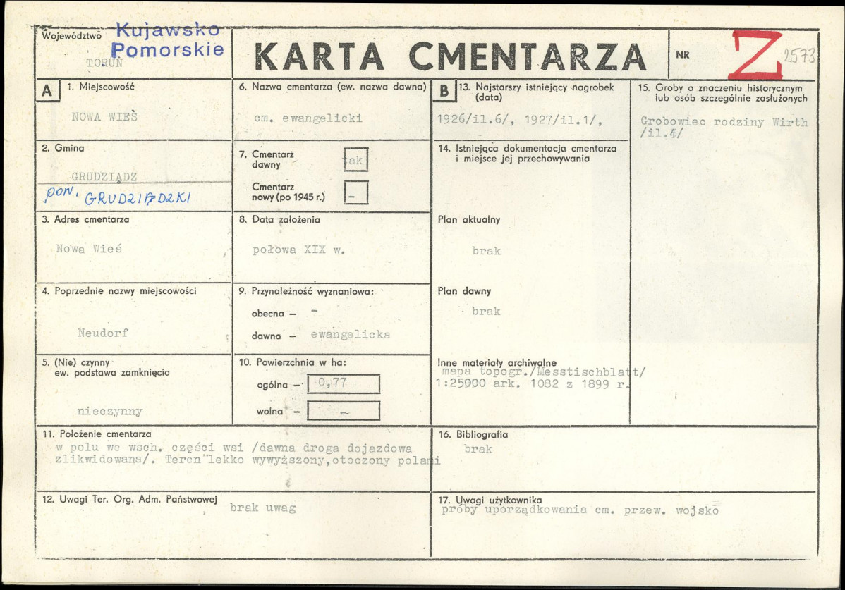 KC - Karta cmentarza, skan nr 1