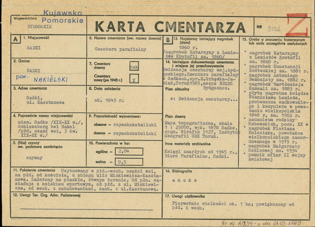 KC - Karta cmentarza, skan nr 1