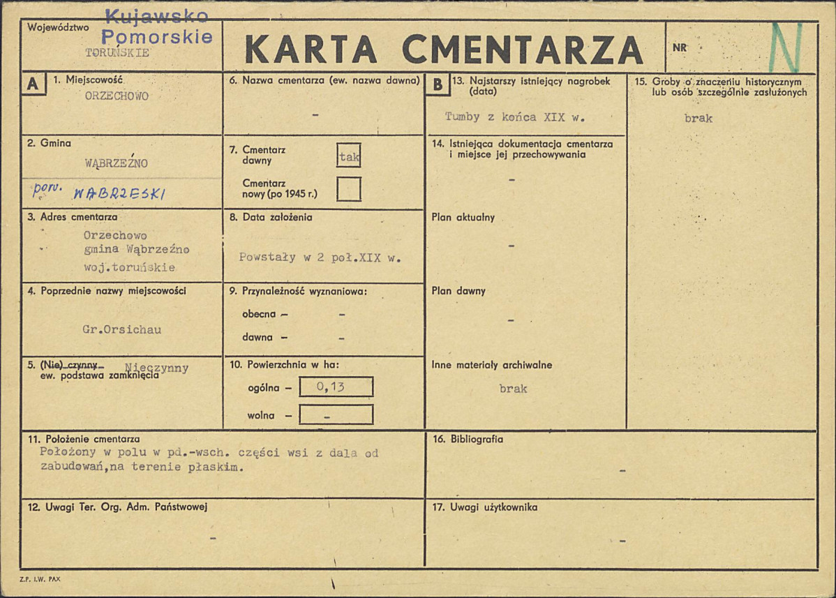 KC - Karta cmentarza, skan nr 1