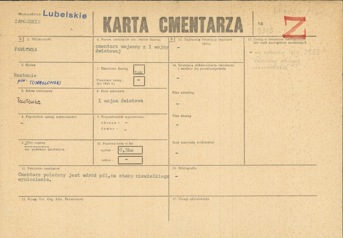KC - Karta cmentarza, skan nr 1