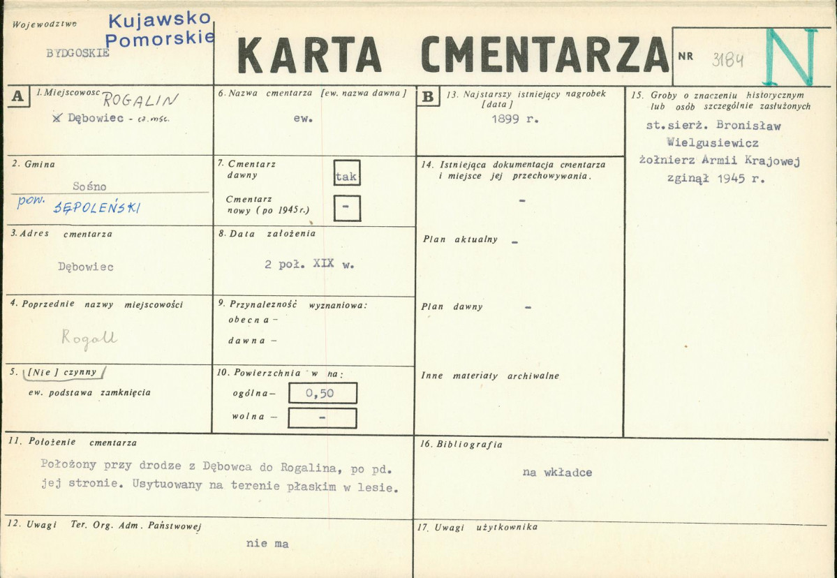 KC - Karta cmentarza, skan nr 1