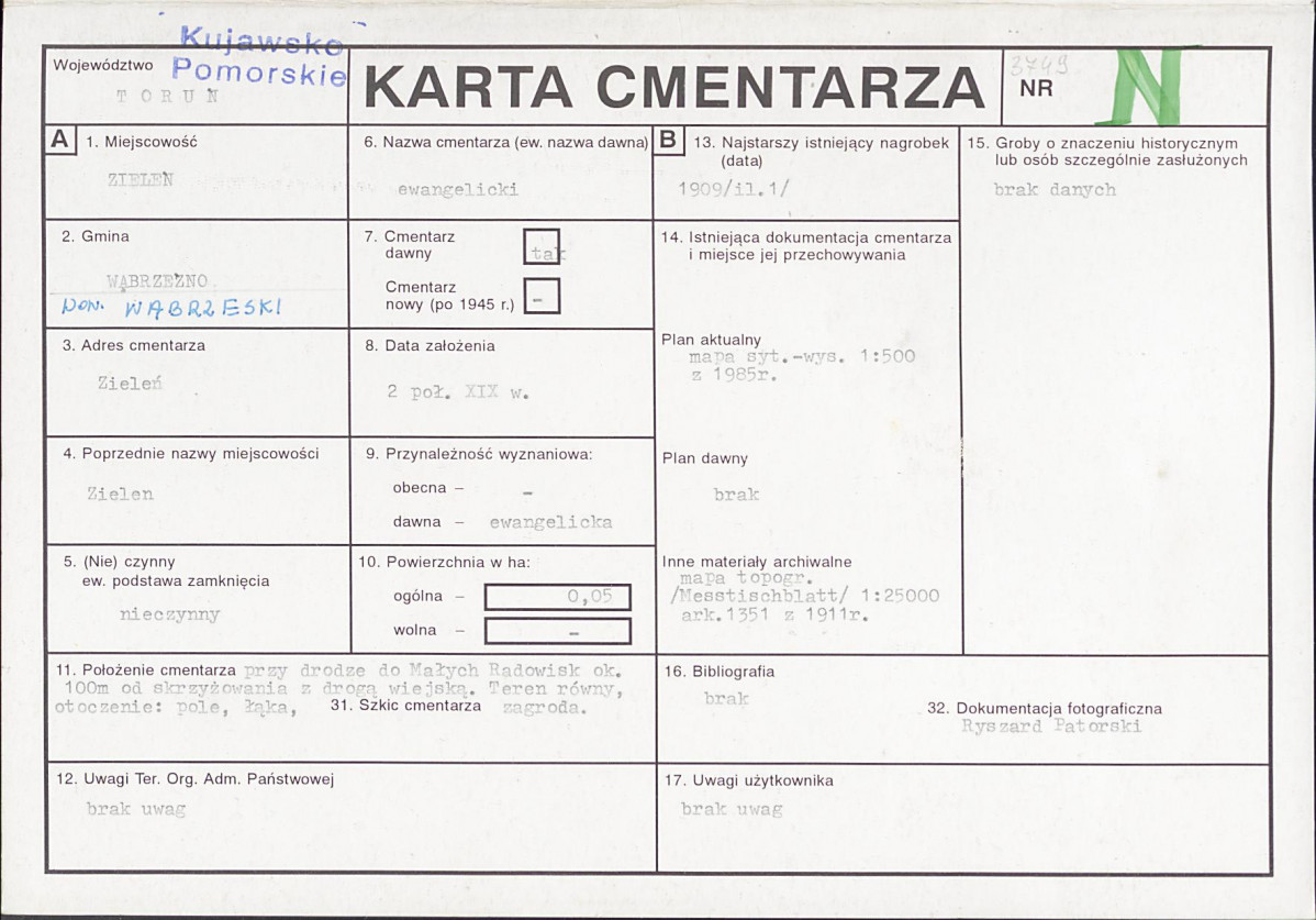 KC - Karta cmentarza, skan nr 1