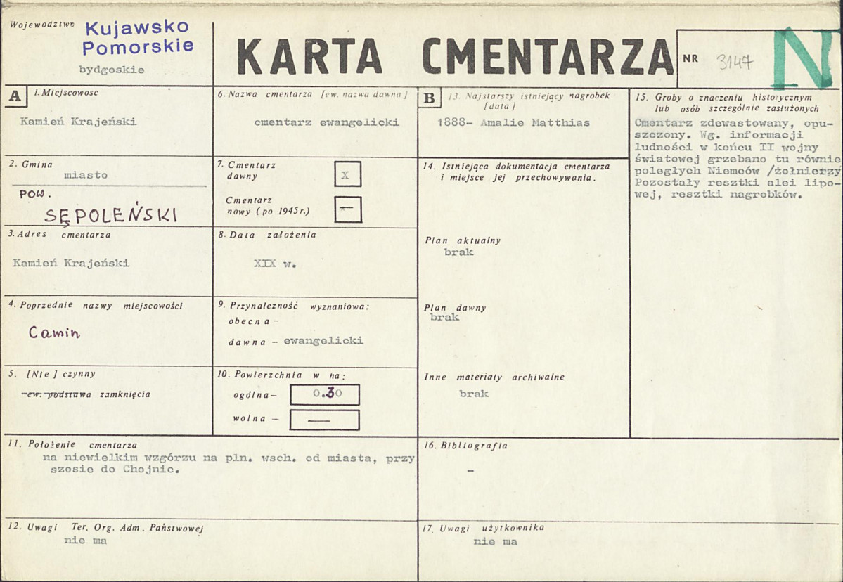KC - Karta cmentarza, skan nr 1