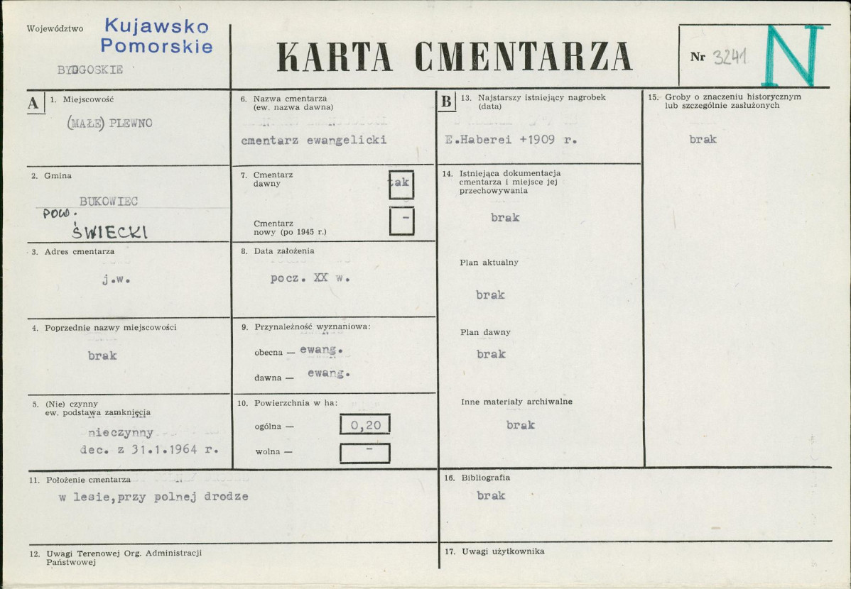 KC - Karta cmentarza, skan nr 1