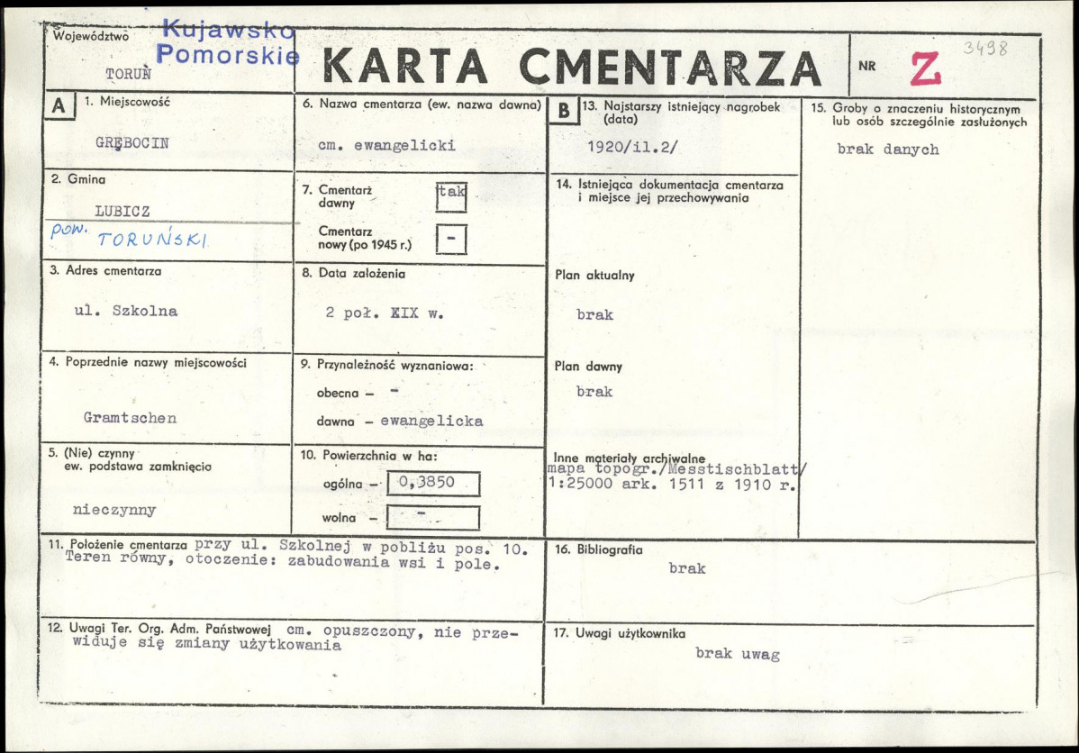 KC - Karta cmentarza, skan nr 1