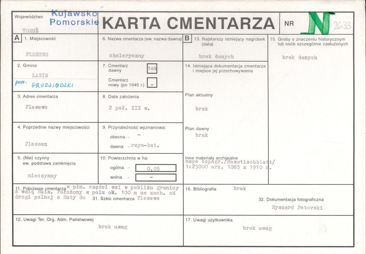 KC - Karta cmentarza, skan nr 1