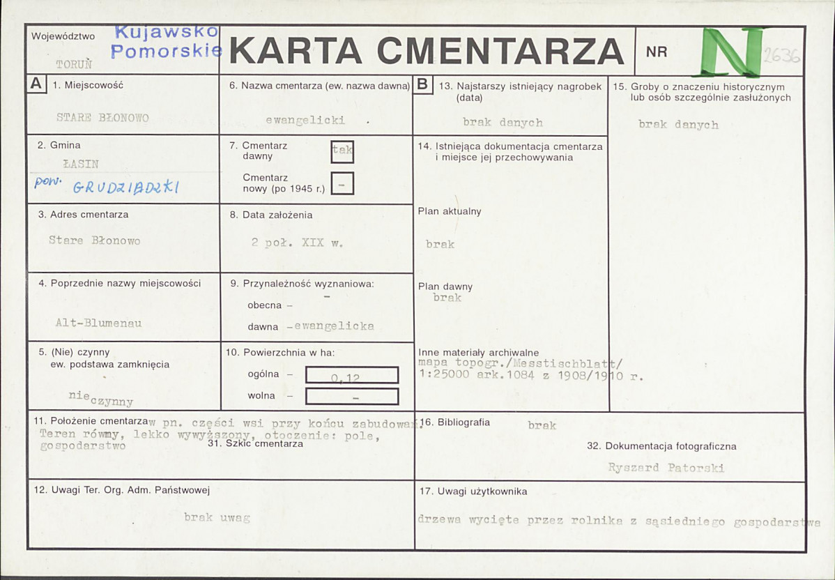KC - Karta cmentarza, skan nr 1