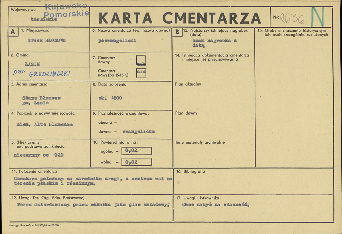 KC - Karta cmentarza, skan nr 1