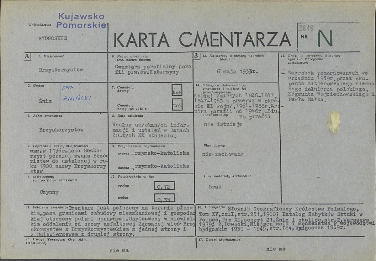 KC - Karta cmentarza, skan nr 1