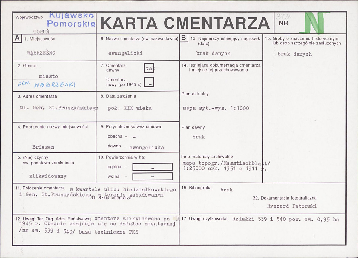 KC - Karta cmentarza, skan nr 1