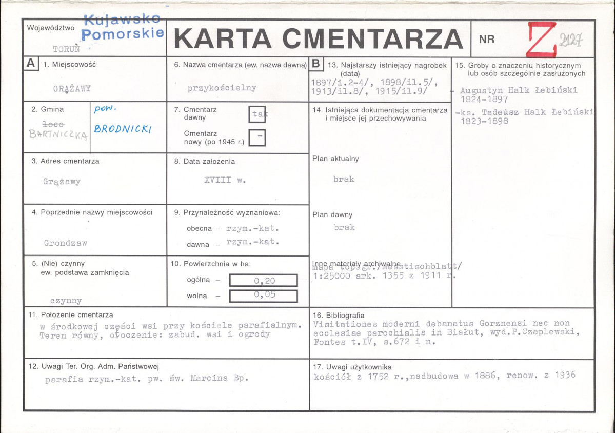 KC - Karta cmentarza, skan nr 1