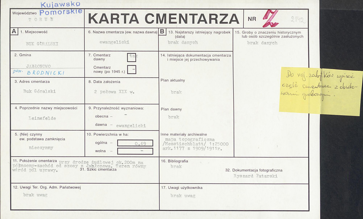KC - Karta cmentarza, skan nr 1
