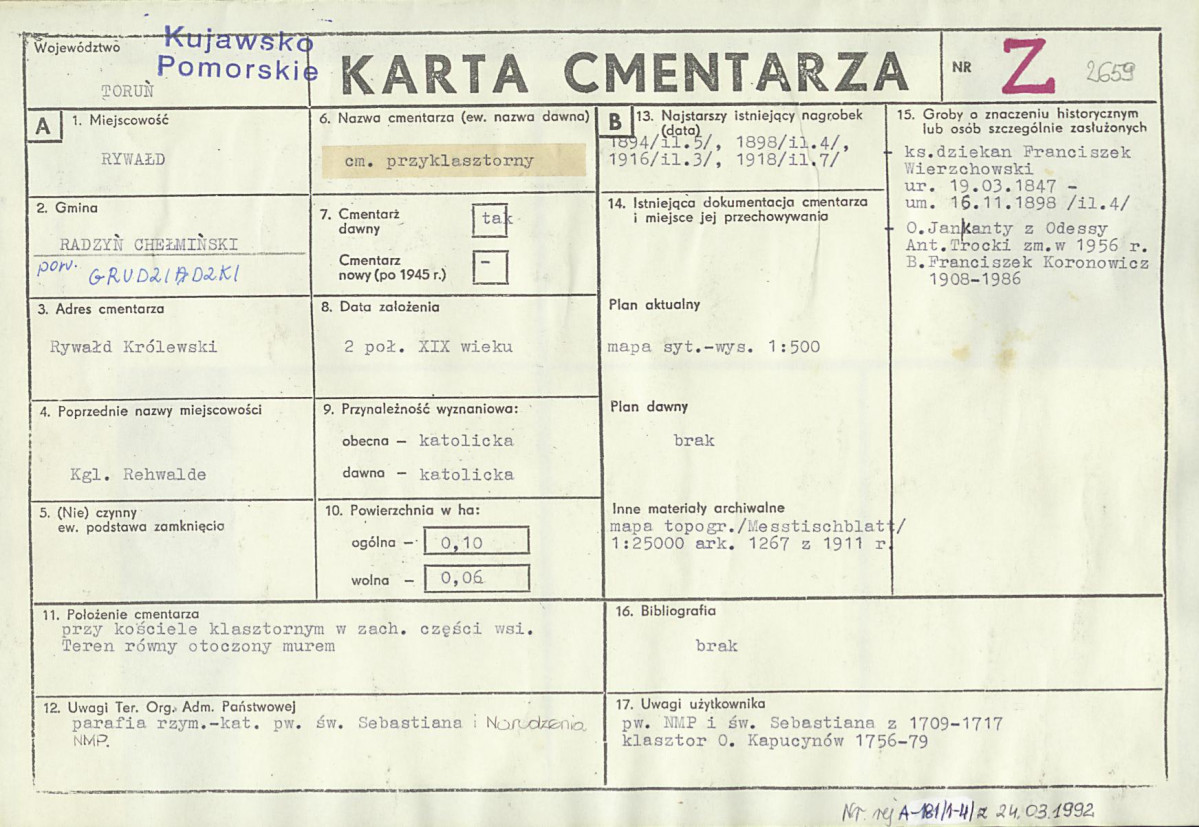 KC - Karta cmentarza, skan nr 1