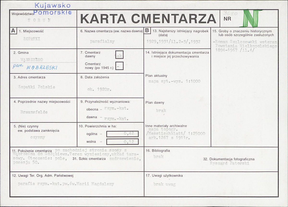 KC - Karta cmentarza, skan nr 1
