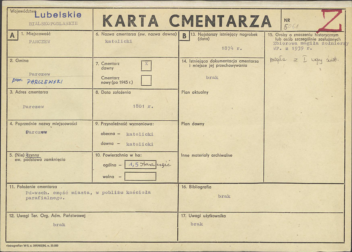 KC - Karta cmentarza, skan nr 1