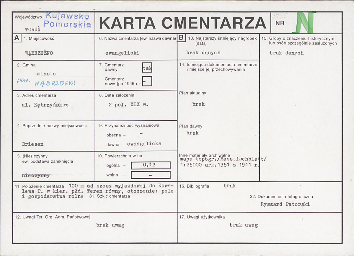 KC - Karta cmentarza, skan nr 1