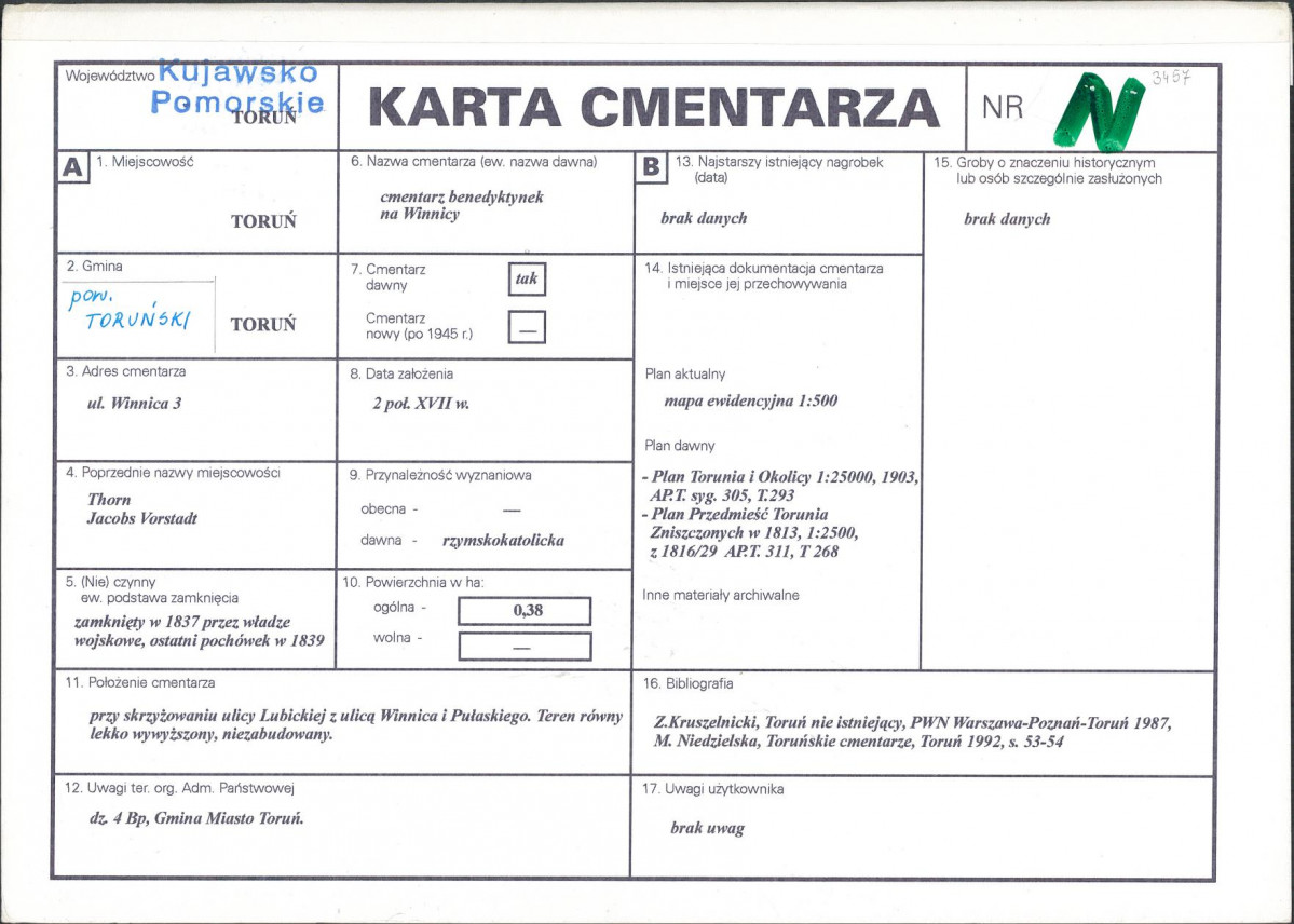 KC - Karta cmentarza, skan nr 1