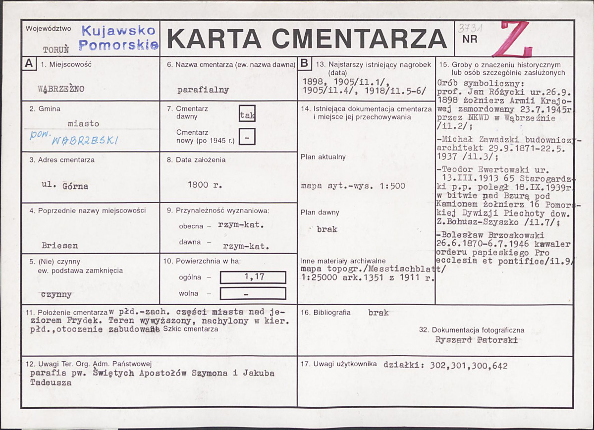 KC - Karta cmentarza, skan nr 1