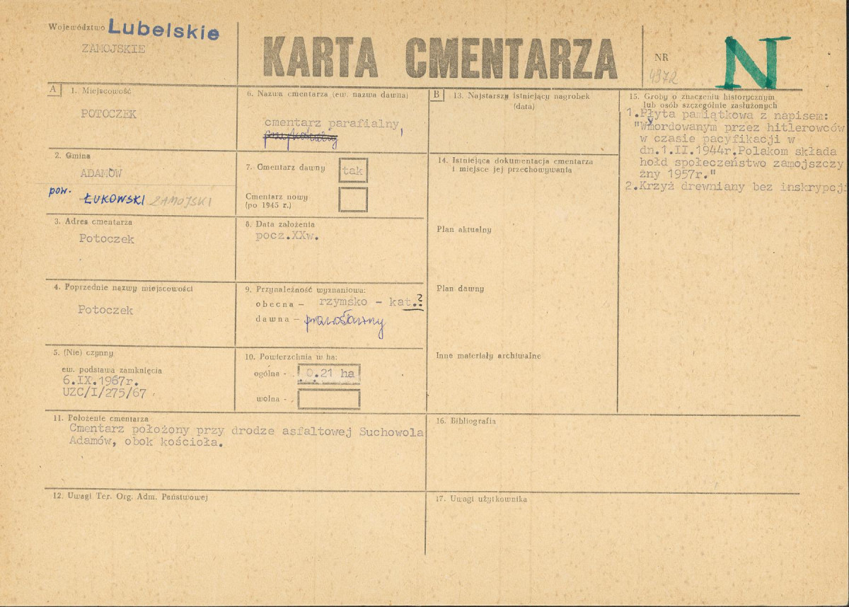 KC - Karta cmentarza, skan nr 1