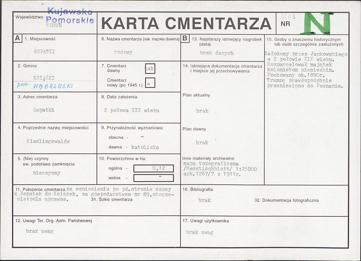 KC - Karta cmentarza, skan nr 1