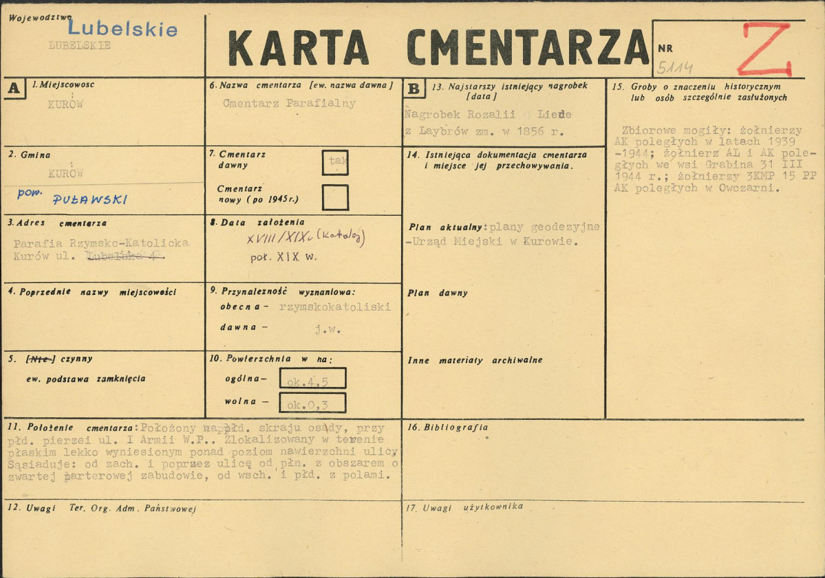 KC - Karta cmentarza, skan nr 1