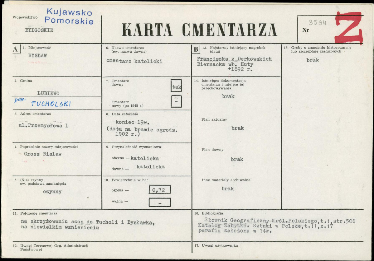 KC - Karta cmentarza, skan nr 1