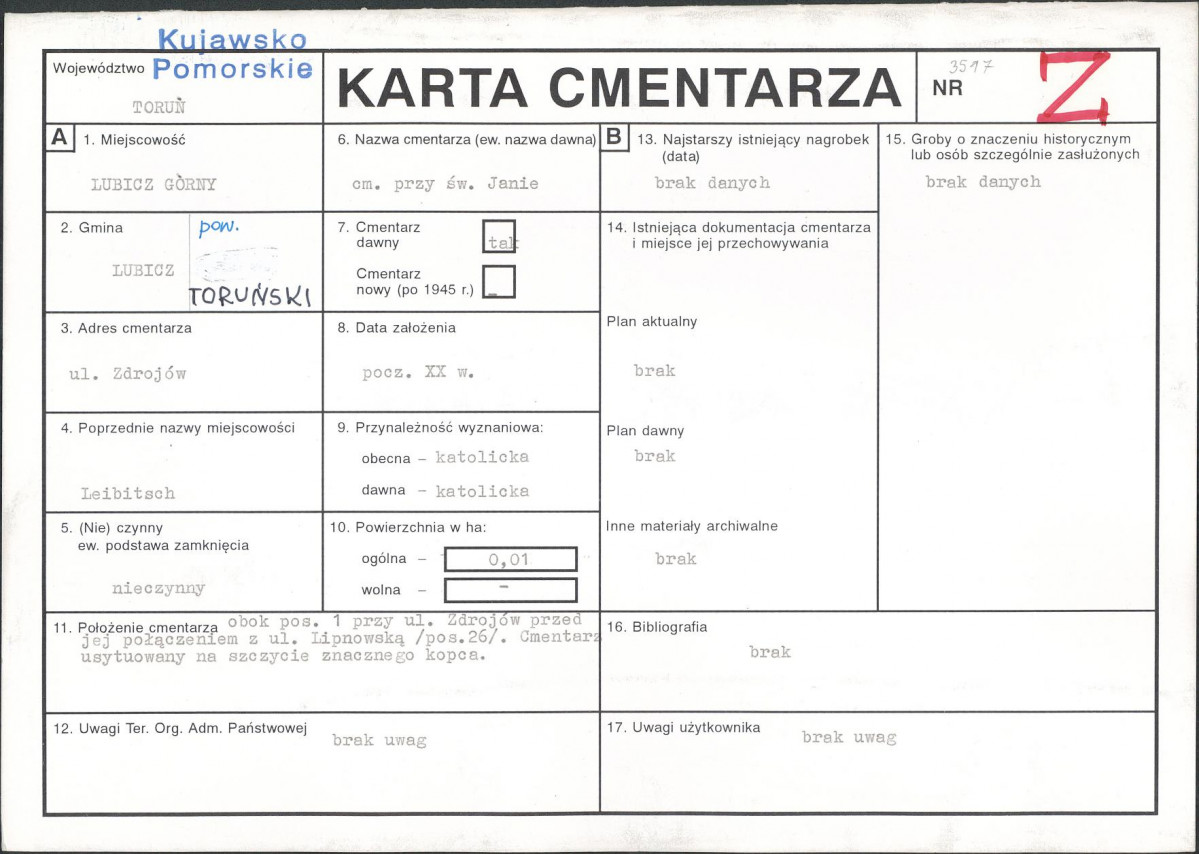 KC - Karta cmentarza, skan nr 1