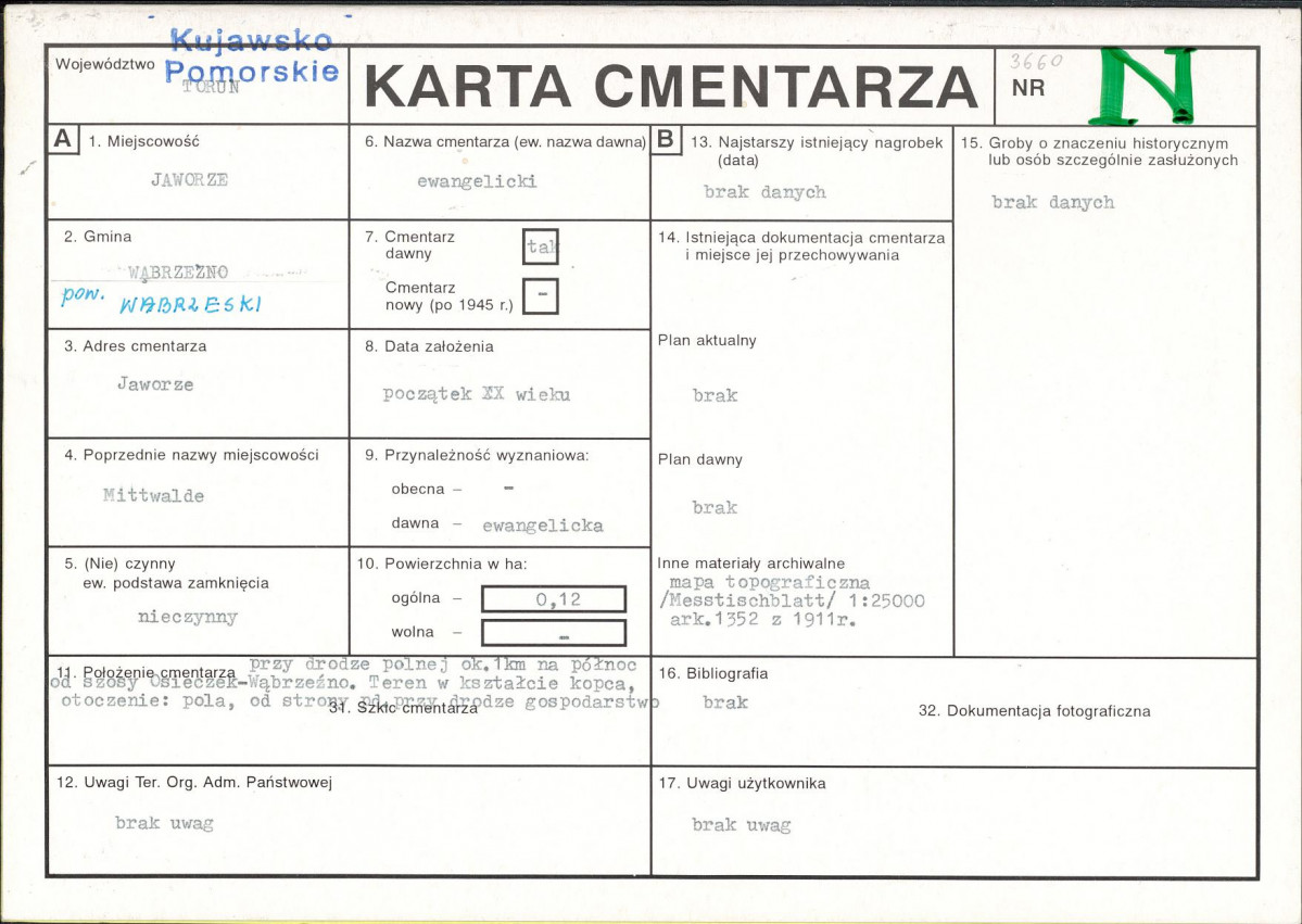 KC - Karta cmentarza, skan nr 1