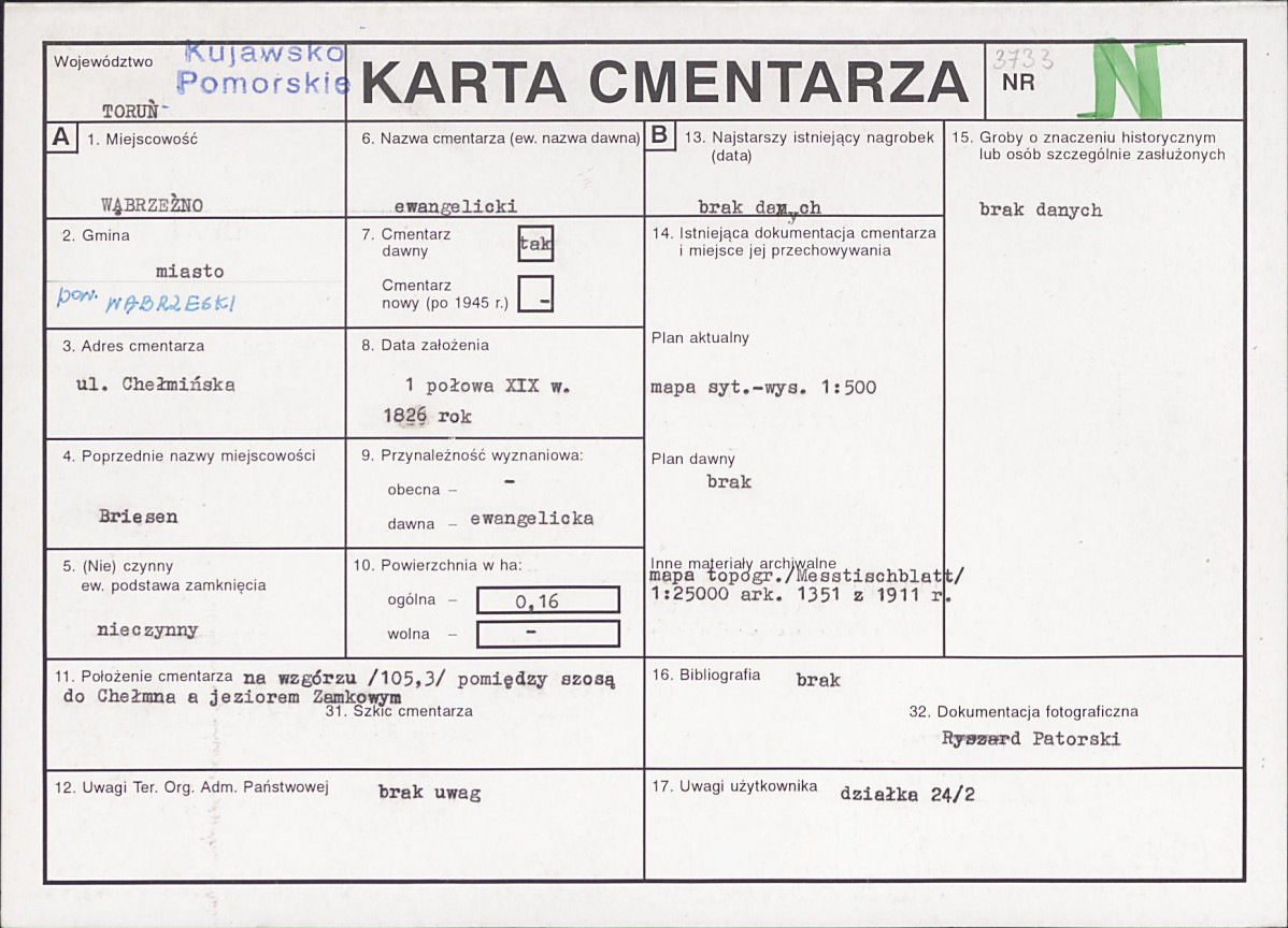 KC - Karta cmentarza, skan nr 1