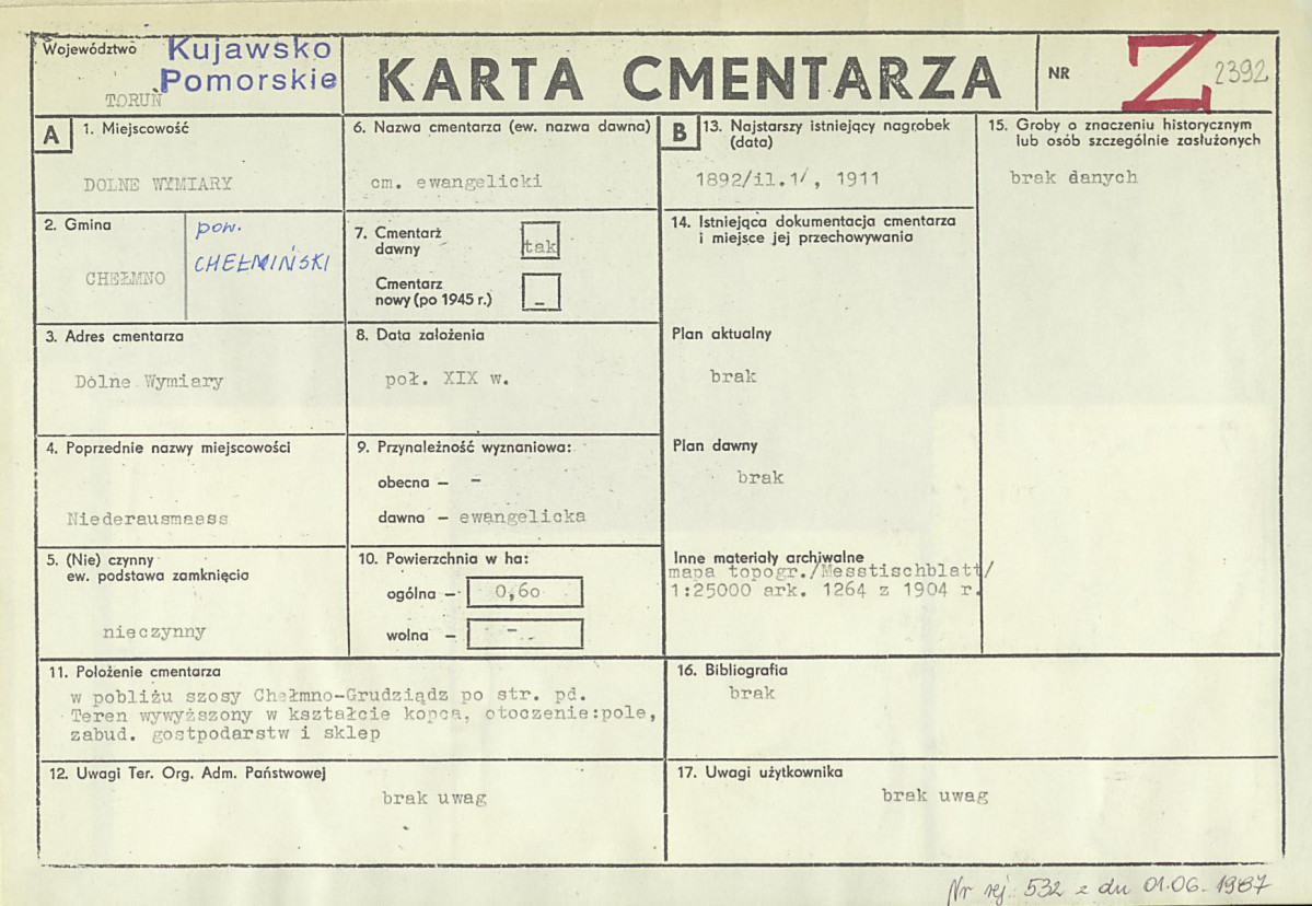 KC - Karta cmentarza, skan nr 1