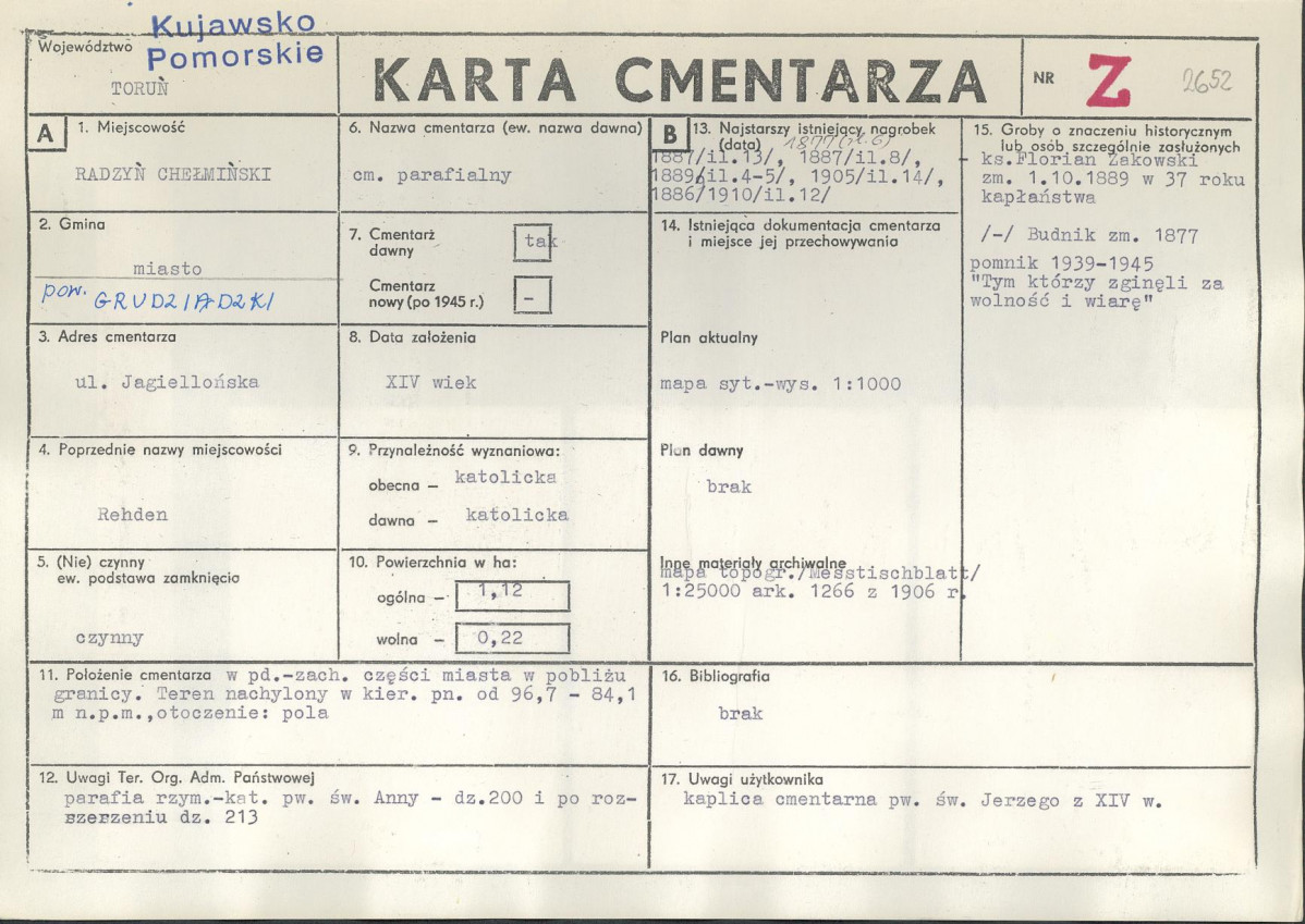 KC - Karta cmentarza, skan nr 1