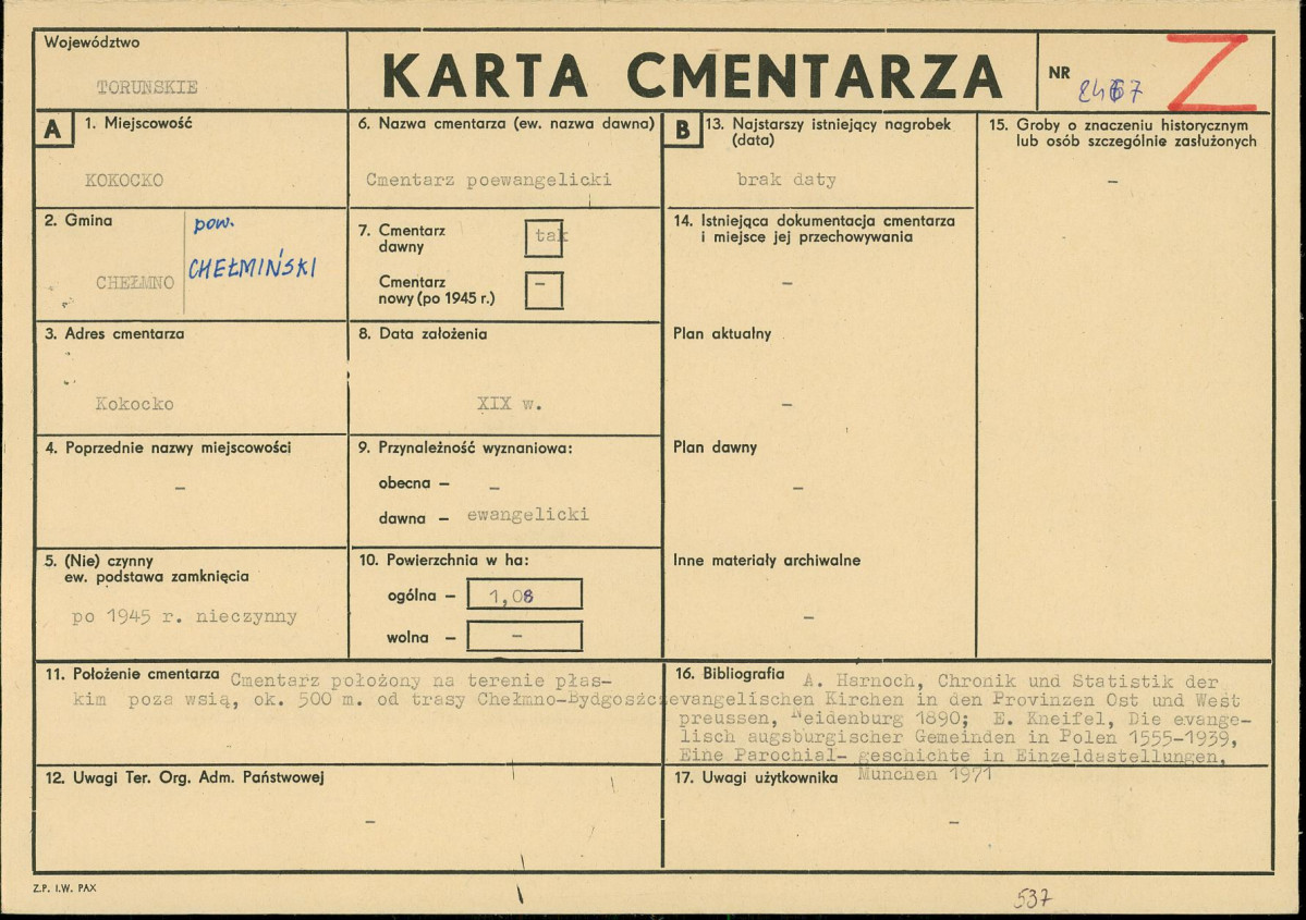 KC - Karta cmentarza, skan nr 1